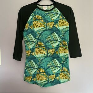 LuLaRoe Randy 3/4 Sleeve Baseball Tee Turquoise Safari Print size XXS